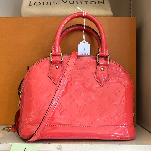 【9.28】#1 Preowned Value $850 Lv Orange vernis Alma bb with strap Sku#85963 - Picture 1 of 9